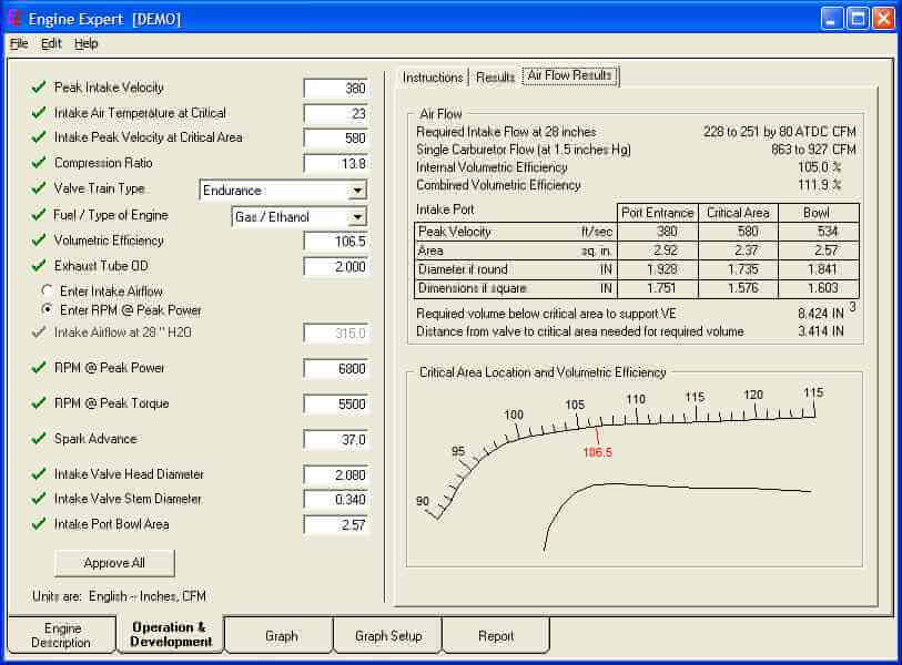Expert Engine Air Flow Results Screen